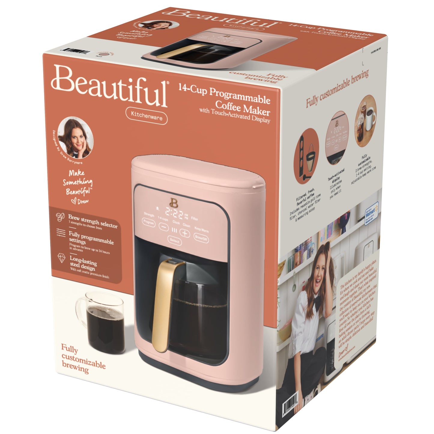 Brew Perfection with Drew Barrymore's Elegant 14-Cup Programmable Drip Coffee Maker - Touch-Activated Convenience