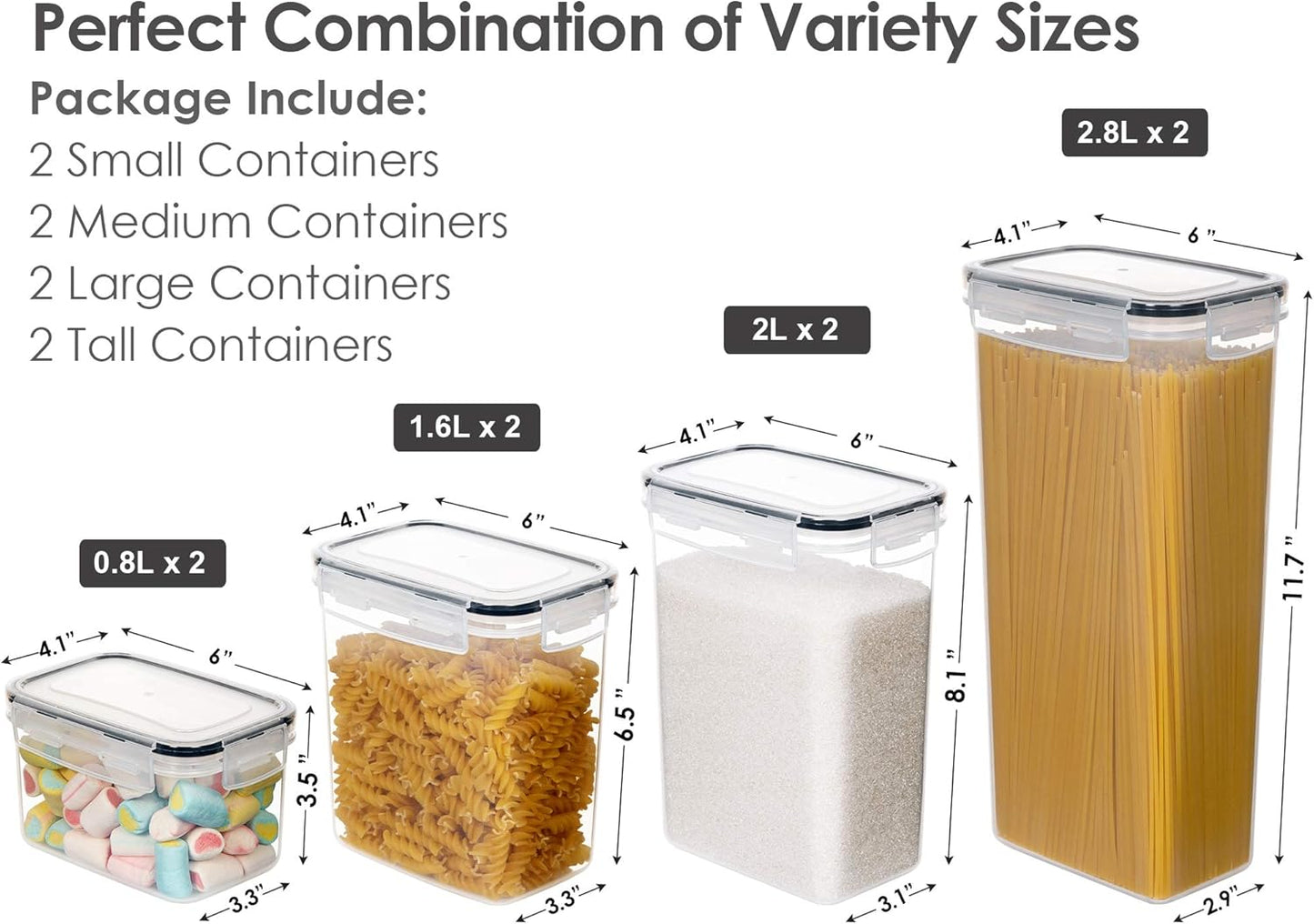 8 PCS Airtight Food Storage Containers with Lids Plastic Storage for Kitchen & Pantry Organization, Dry Food Canisters for Flour, Sugar, Cereal