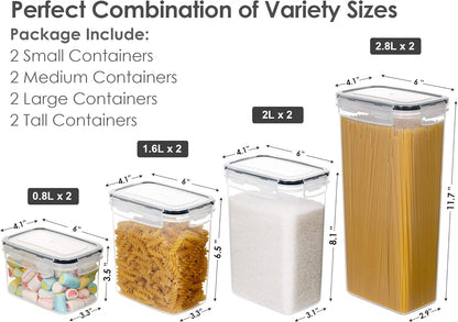 8 PCS Airtight Food Storage Containers with Lids Plastic Storage for Kitchen & Pantry Organization, Dry Food Canisters for Flour, Sugar, Cereal