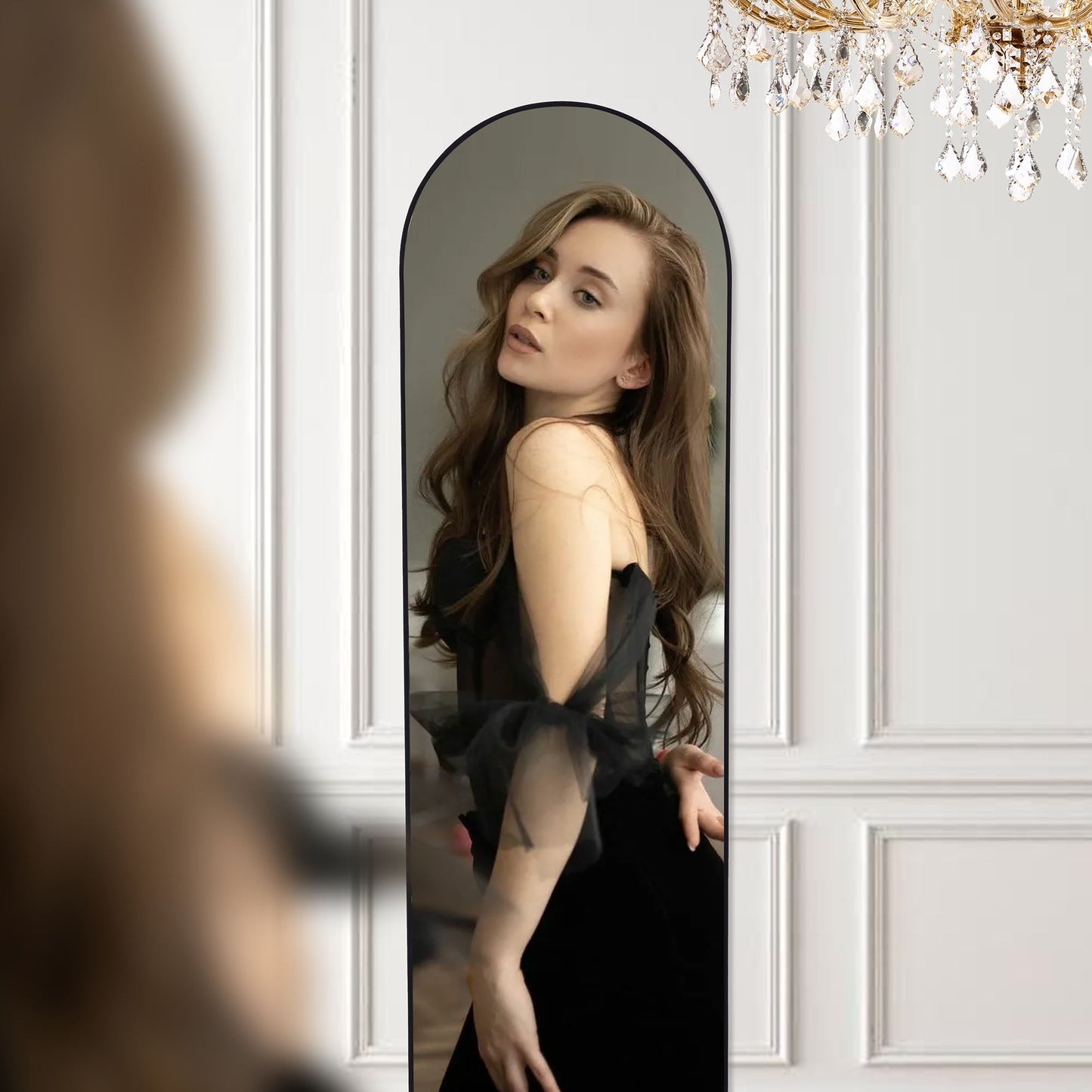 59"X16" Arched Full Length Mirror, Full Body Standing Mirror Floor Bedroom Mirror, Black