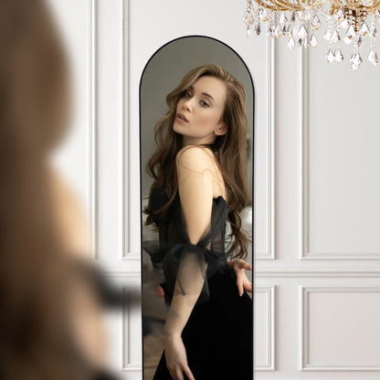 59"X16" Arched Full Length Mirror, Full Body Standing Mirror Floor Bedroom Mirror, Black
