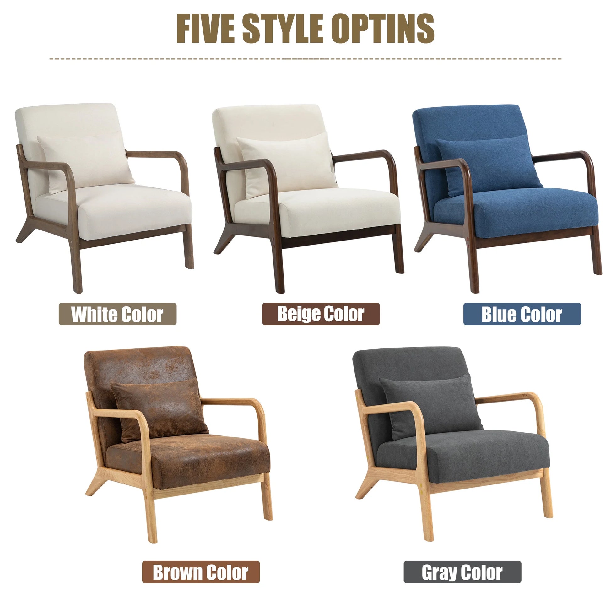 Mid-Century Modern Accent Chair – Beige Velvet Upholstered Armchair with Wooden Frame & Pillow, Comfortable Lounge Chair for Living Room, Bedroom & Sunroom