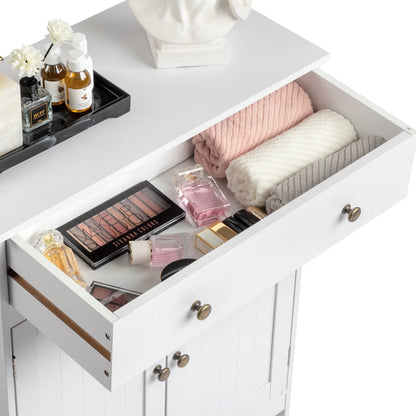 Stylish White Bathroom Floor Cabinet - Freestanding Storage Cupboard with Drawer and Double Doors
