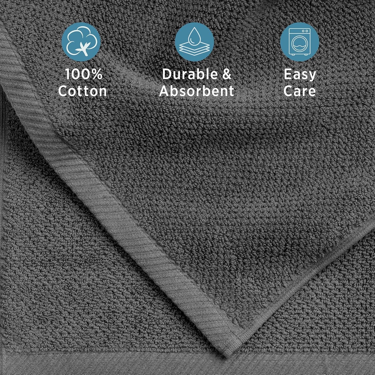 100% Cotton Popcorn Textured Towel Set - 6 Piece 600 GSM, Soft & Plush, 2 Bath Towels, 2 Hand Towels, 2 Washcloths, Dark Gray