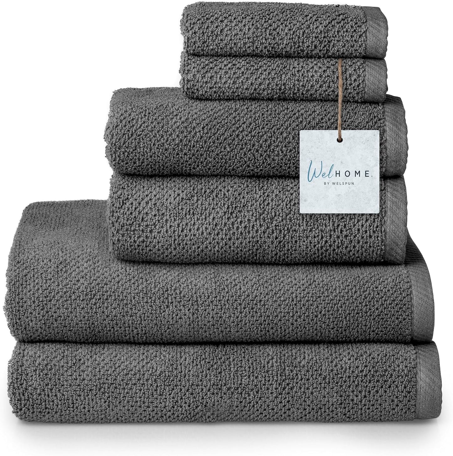 100% Cotton Popcorn Textured Towel Set - 6 Piece 600 GSM, Soft & Plush, 2 Bath Towels, 2 Hand Towels, 2 Washcloths, Dark Gray
