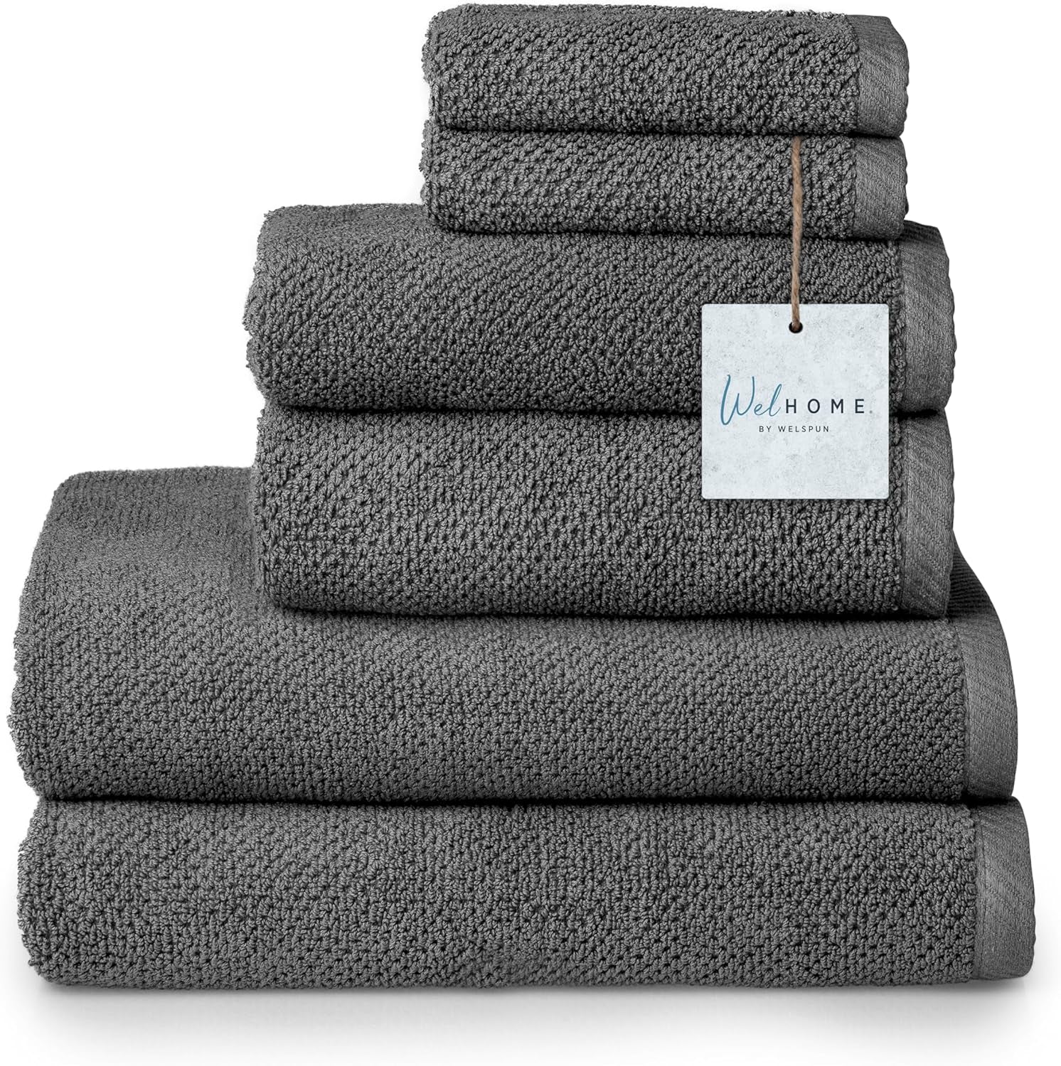 100% Cotton Popcorn Textured Towel Set - 6 Piece 600 GSM, Soft & Plush, 2 Bath Towels, 2 Hand Towels, 2 Washcloths, Dark Gray
