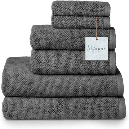 100% Cotton Popcorn Textured Towel Set - 6 Piece 600 GSM, Soft & Plush, 2 Bath Towels, 2 Hand Towels, 2 Washcloths, Dark Gray