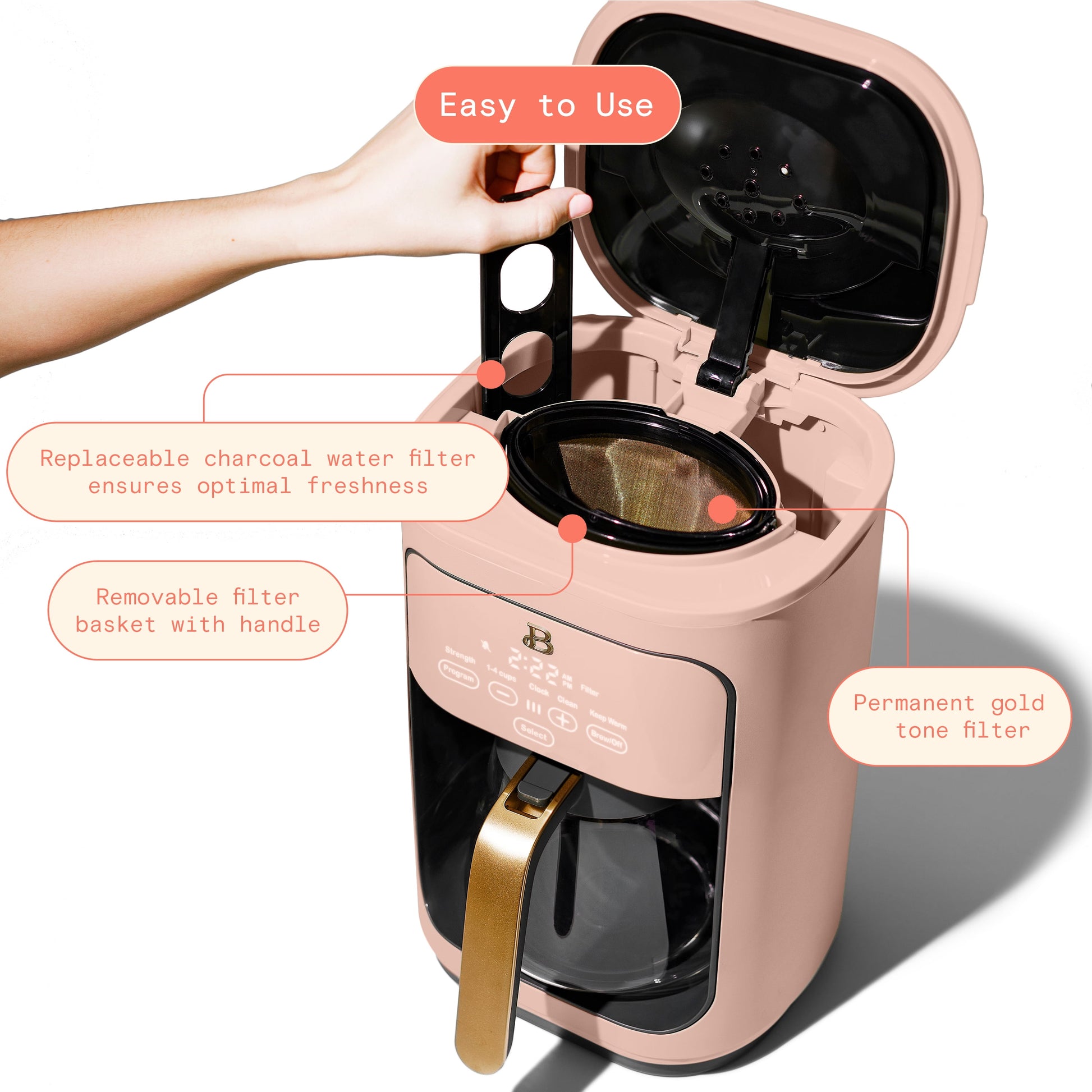 Brew Perfection with Drew Barrymore's Elegant 14-Cup Programmable Drip Coffee Maker - Touch-Activated Convenience