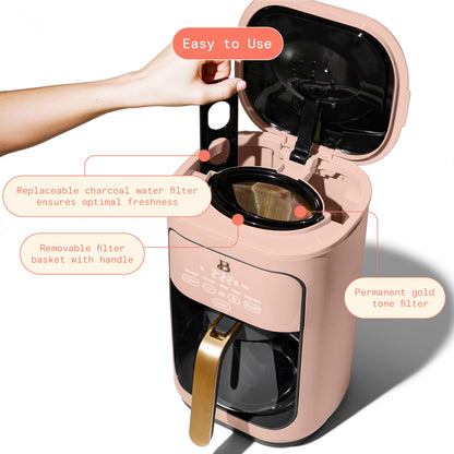 Brew Perfection with Drew Barrymore's Elegant 14-Cup Programmable Drip Coffee Maker - Touch-Activated Convenience