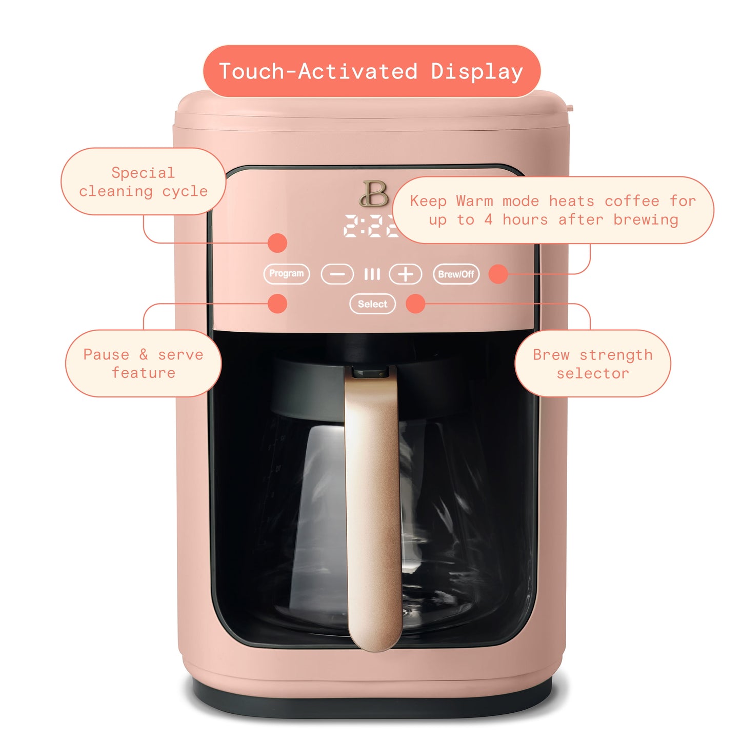 Brew Perfection with Drew Barrymore's Elegant 14-Cup Programmable Drip Coffee Maker - Touch-Activated Convenience