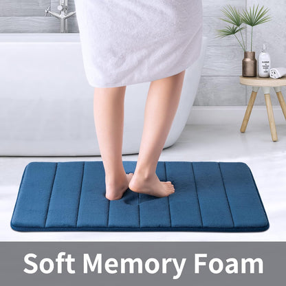 Memory Foam Bath Mat 20” x 32” – Ultra Soft, Water Absorbent, Non-Slip Bathroom Rug with PVC Backing – Navy