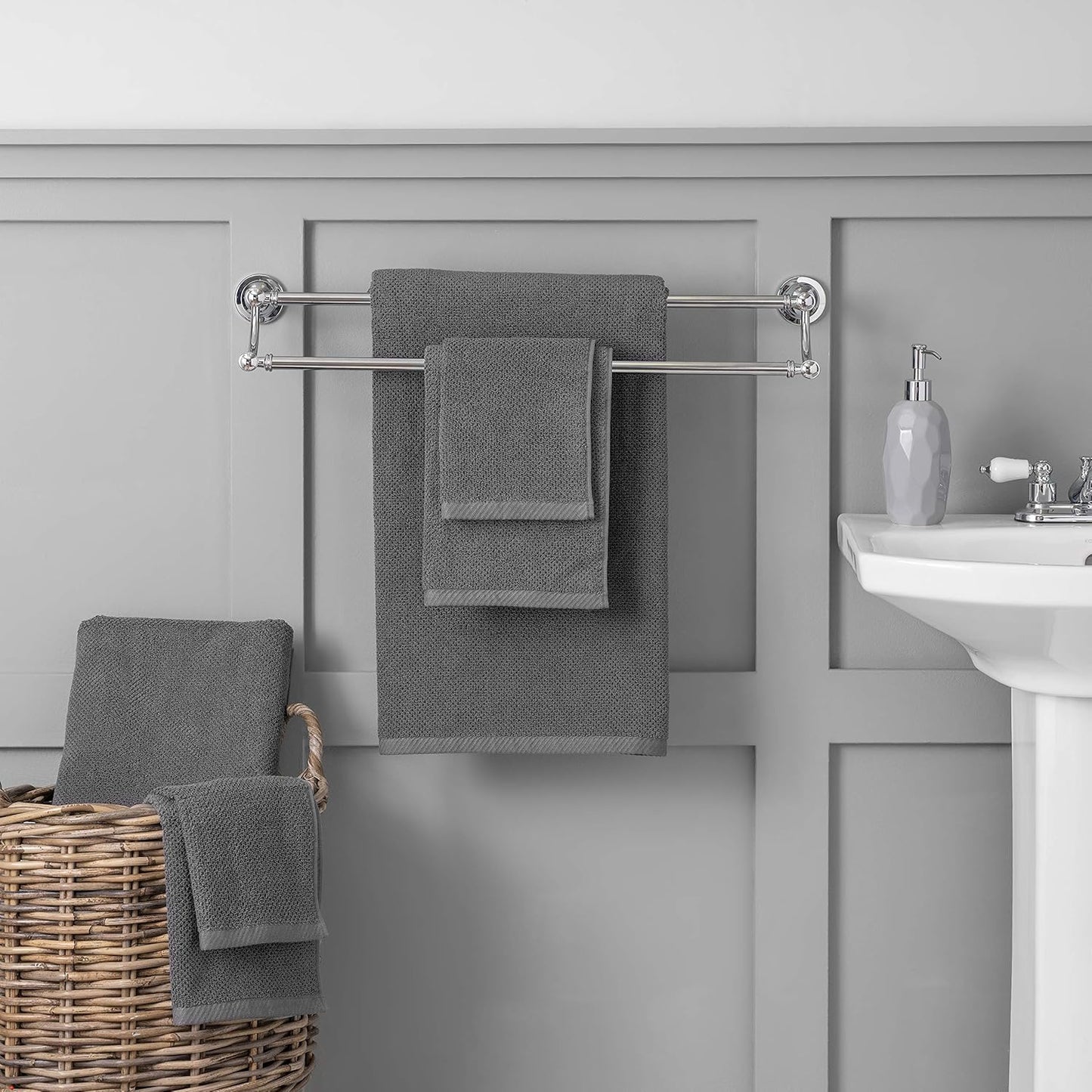 100% Cotton Popcorn Textured Towel Set - 6 Piece 600 GSM, Soft & Plush, 2 Bath Towels, 2 Hand Towels, 2 Washcloths, Dark Gray