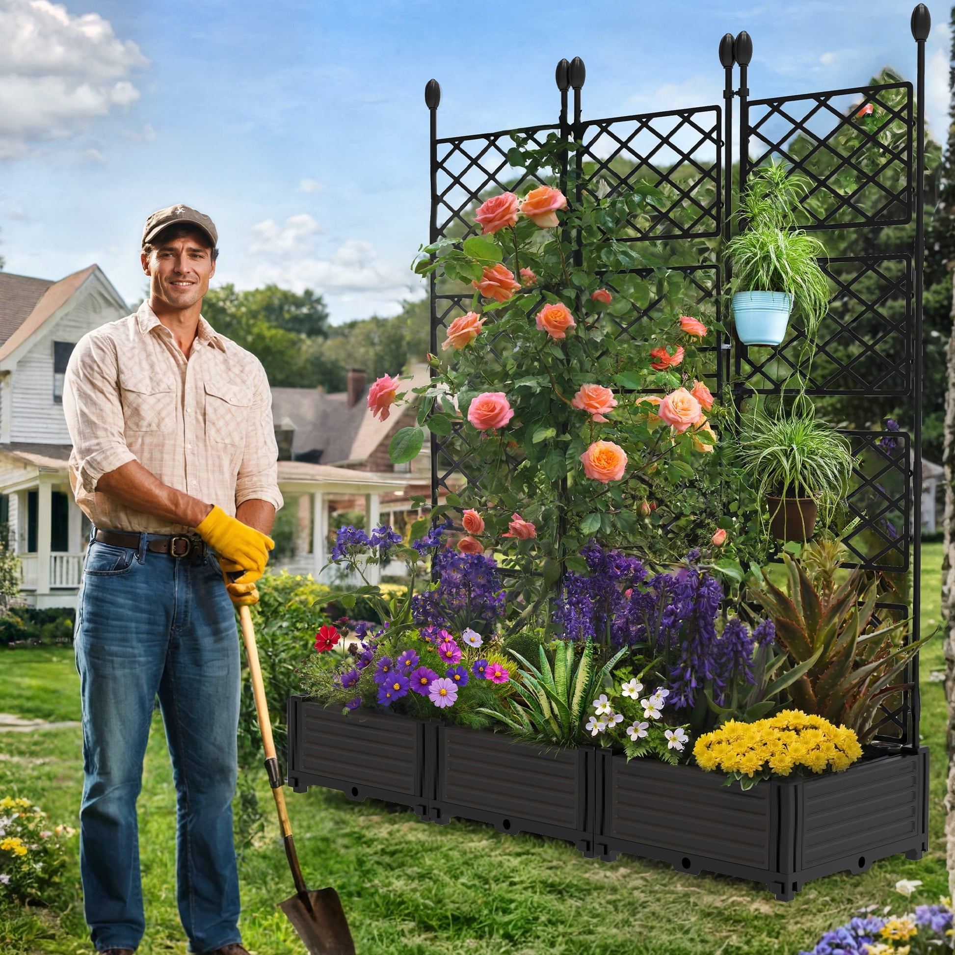 Elevate Your Garden with the WildBreak 3-Piece Planter Box Set and Trellis Screen - Perfect for Vertical Gardening!