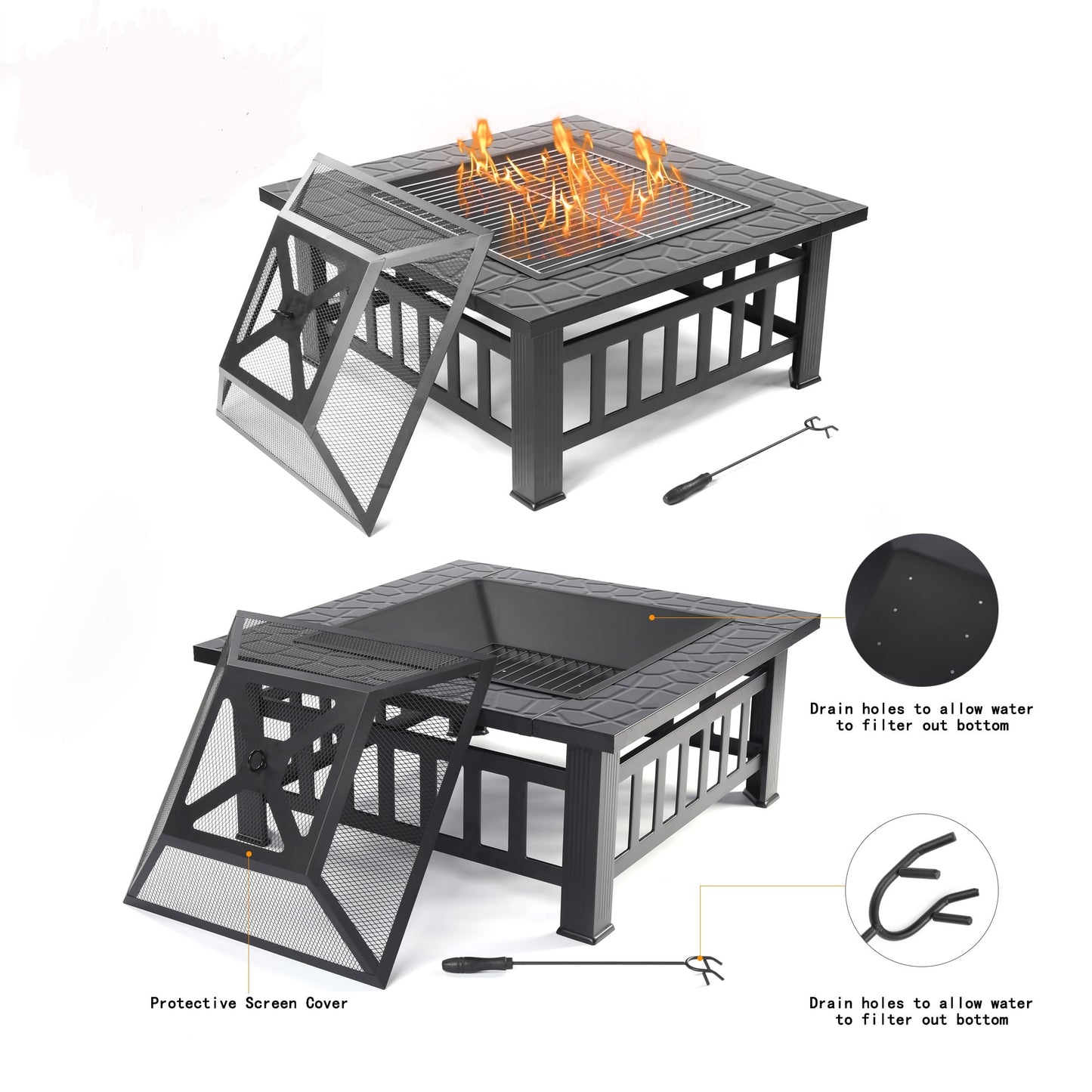 Elevate Your Outdoor Experience with Our Versatile 32'' Square Fire Pit Table - Perfect for Cozy Nights and Summer Soirees!