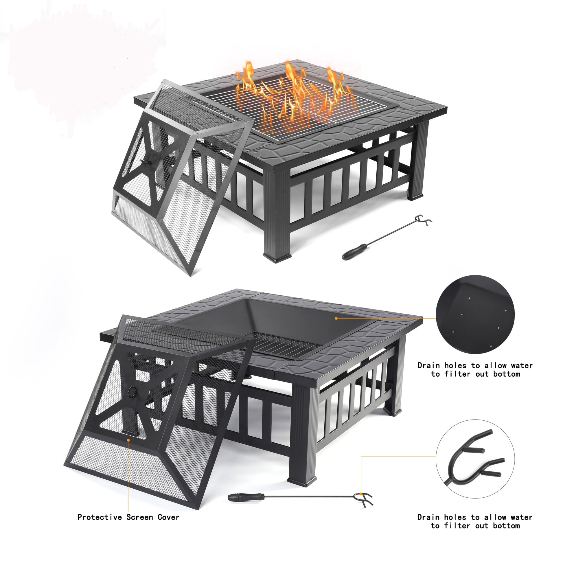 Elevate Your Outdoor Experience with Our Versatile 32'' Square Fire Pit Table - Perfect for Cozy Nights and Summer Soirees!