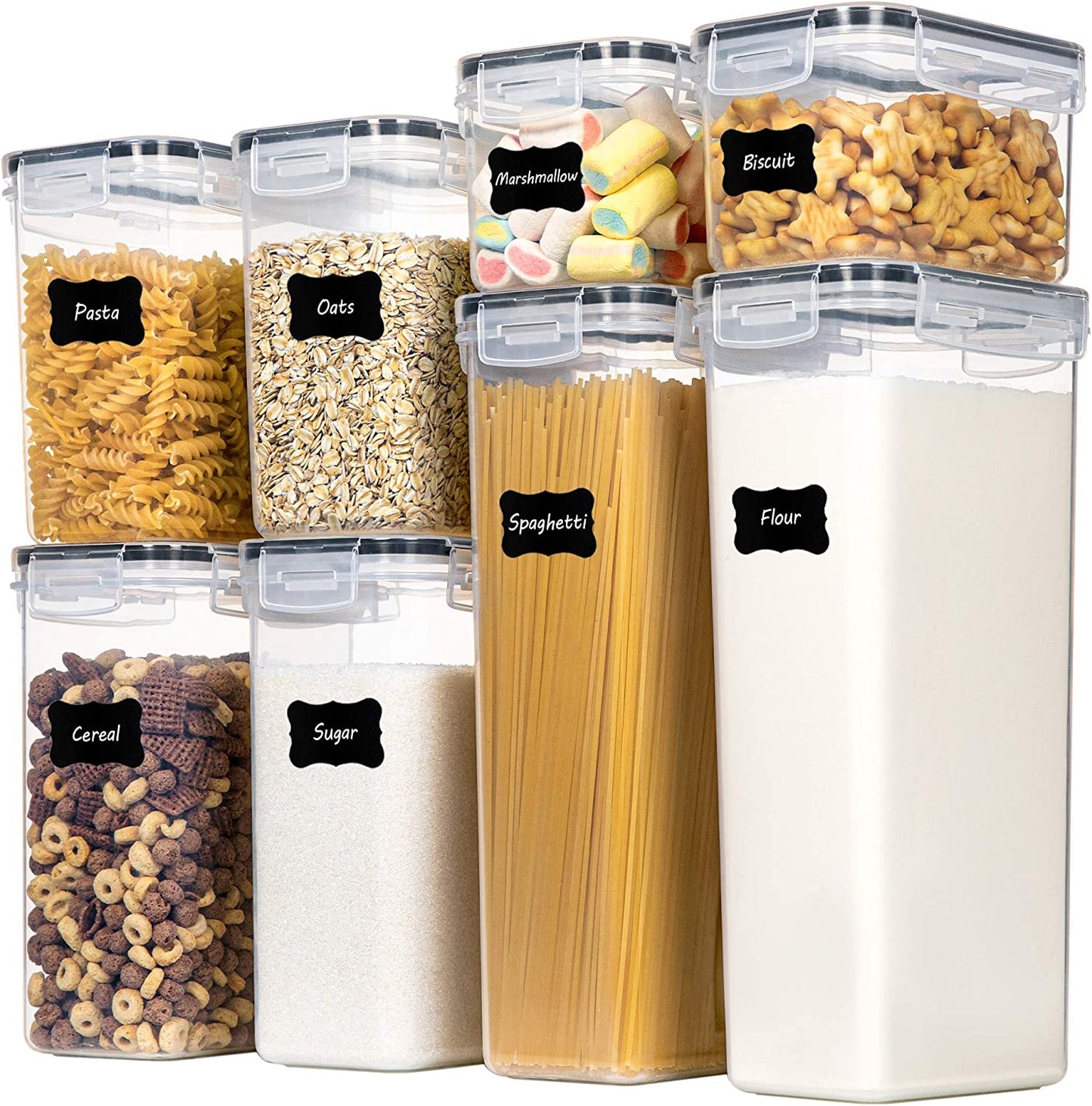 8 PCS Airtight Food Storage Containers with Lids Plastic Storage for Kitchen & Pantry Organization, Dry Food Canisters for Flour, Sugar, Cereal