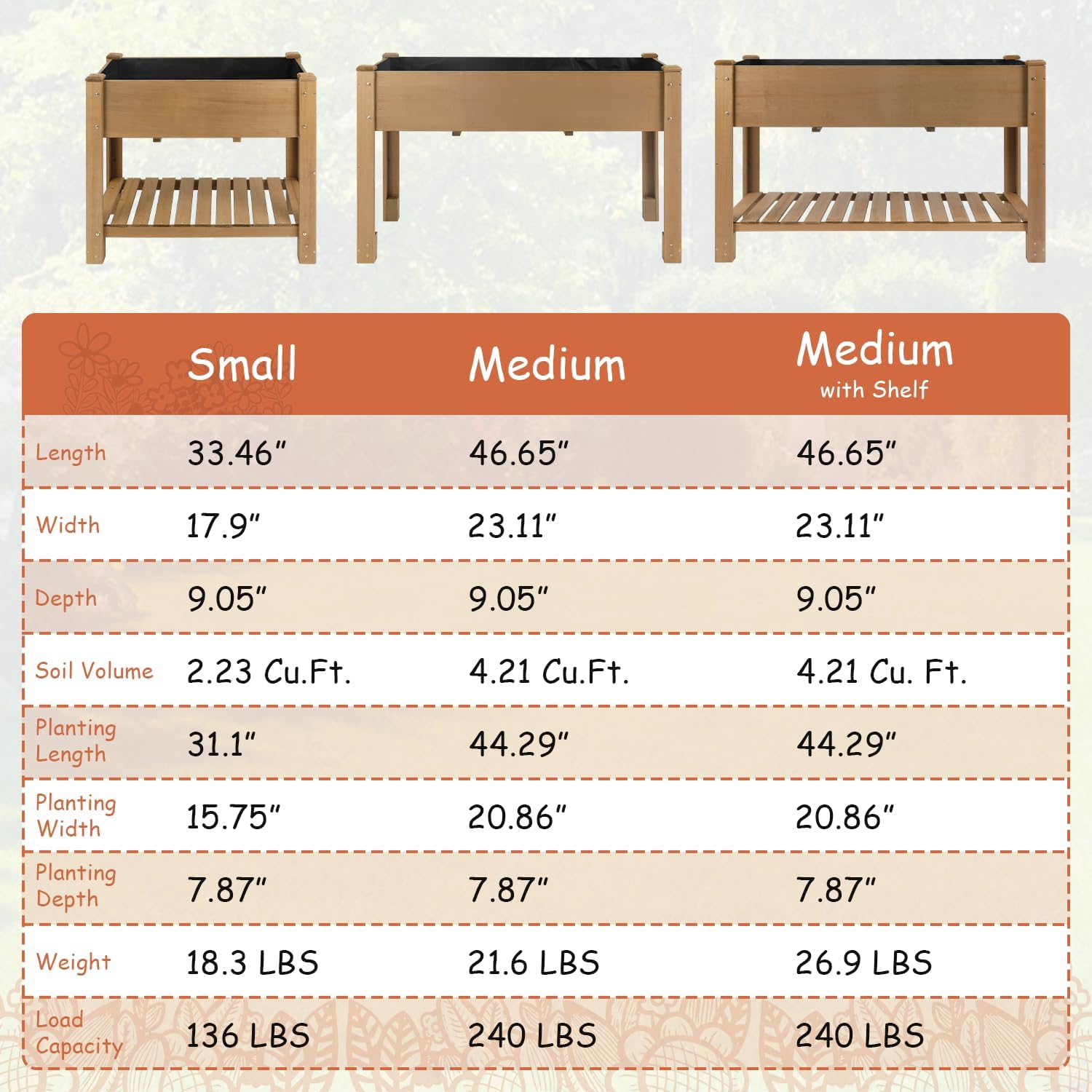 Wooden Raised Garden Bed with Legs – 46.65” Elevated Planter Box with Shelf & Protective Liner for Vegetables, Herbs & Flowers – Perfect for Patio, Backyard & Balcony Gardening