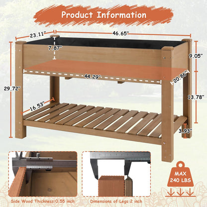 Wooden Raised Garden Bed with Legs – 46.65” Elevated Planter Box with Shelf & Protective Liner for Vegetables, Herbs & Flowers – Perfect for Patio, Backyard & Balcony Gardening