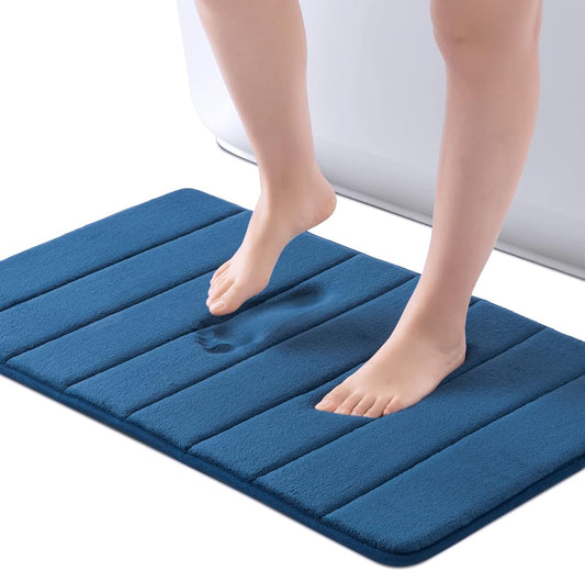 Memory Foam Bath Mat 20” x 32” – Ultra Soft, Water Absorbent, Non-Slip Bathroom Rug with PVC Backing – Navy