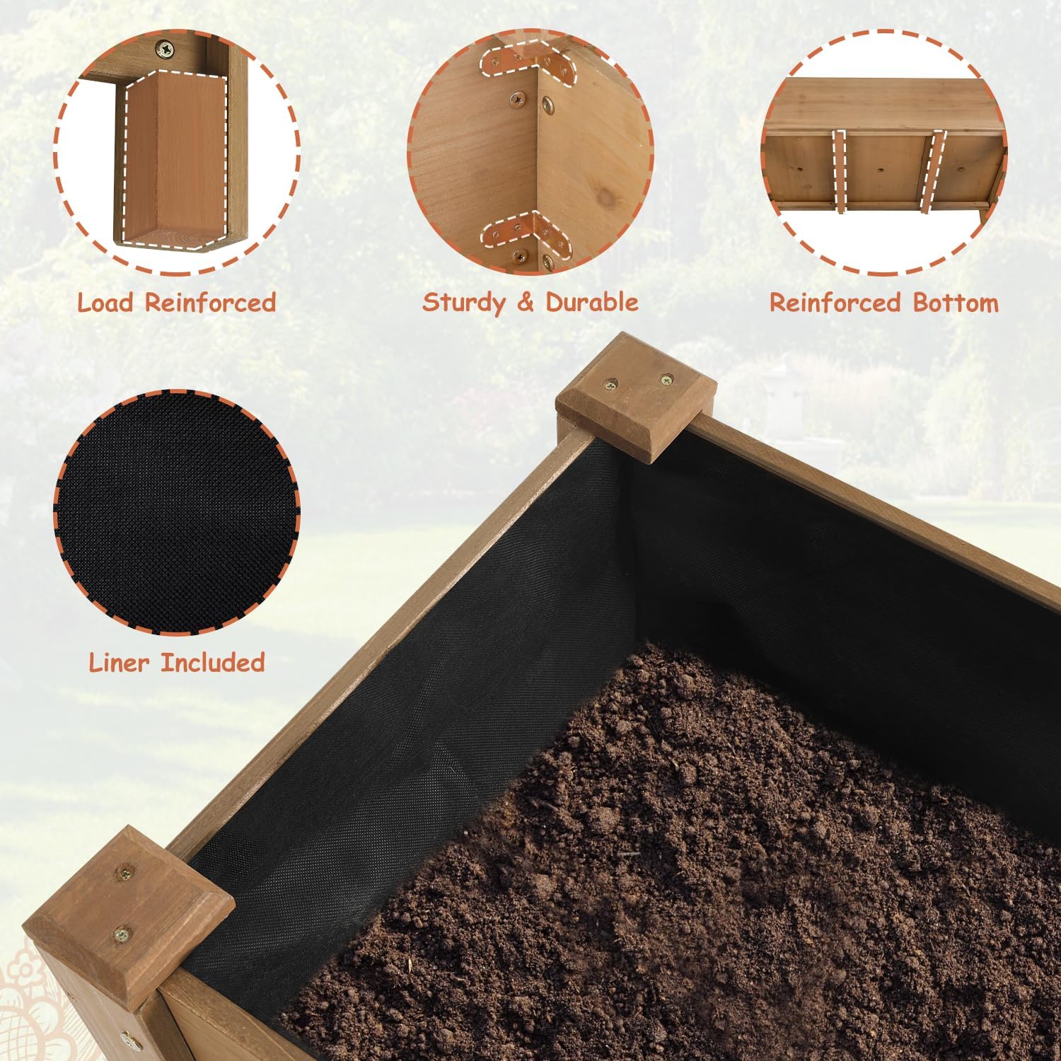 Wooden Raised Garden Bed with Legs – 46.65” Elevated Planter Box with Shelf & Protective Liner for Vegetables, Herbs & Flowers – Perfect for Patio, Backyard & Balcony Gardening