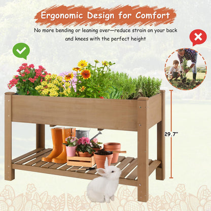 Wooden Raised Garden Bed with Legs – 46.65” Elevated Planter Box with Shelf & Protective Liner for Vegetables, Herbs & Flowers – Perfect for Patio, Backyard & Balcony Gardening