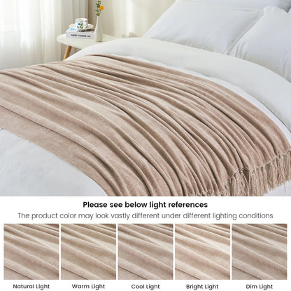 Cozy Up Your Home with Our Luxurious Boho Farmhouse Chenille Throw Blanket in Soft Taupe – Perfect for Sofa, Bed, or Chair!