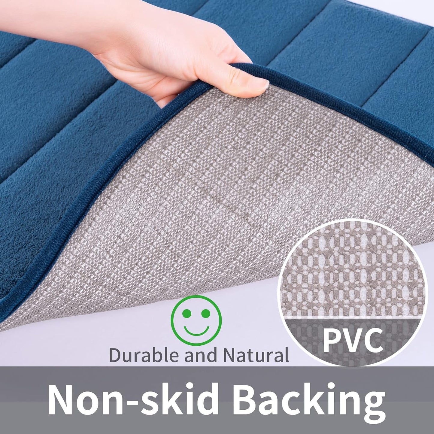 Memory Foam Bath Mat 20” x 32” – Ultra Soft, Water Absorbent, Non-Slip Bathroom Rug with PVC Backing – Navy