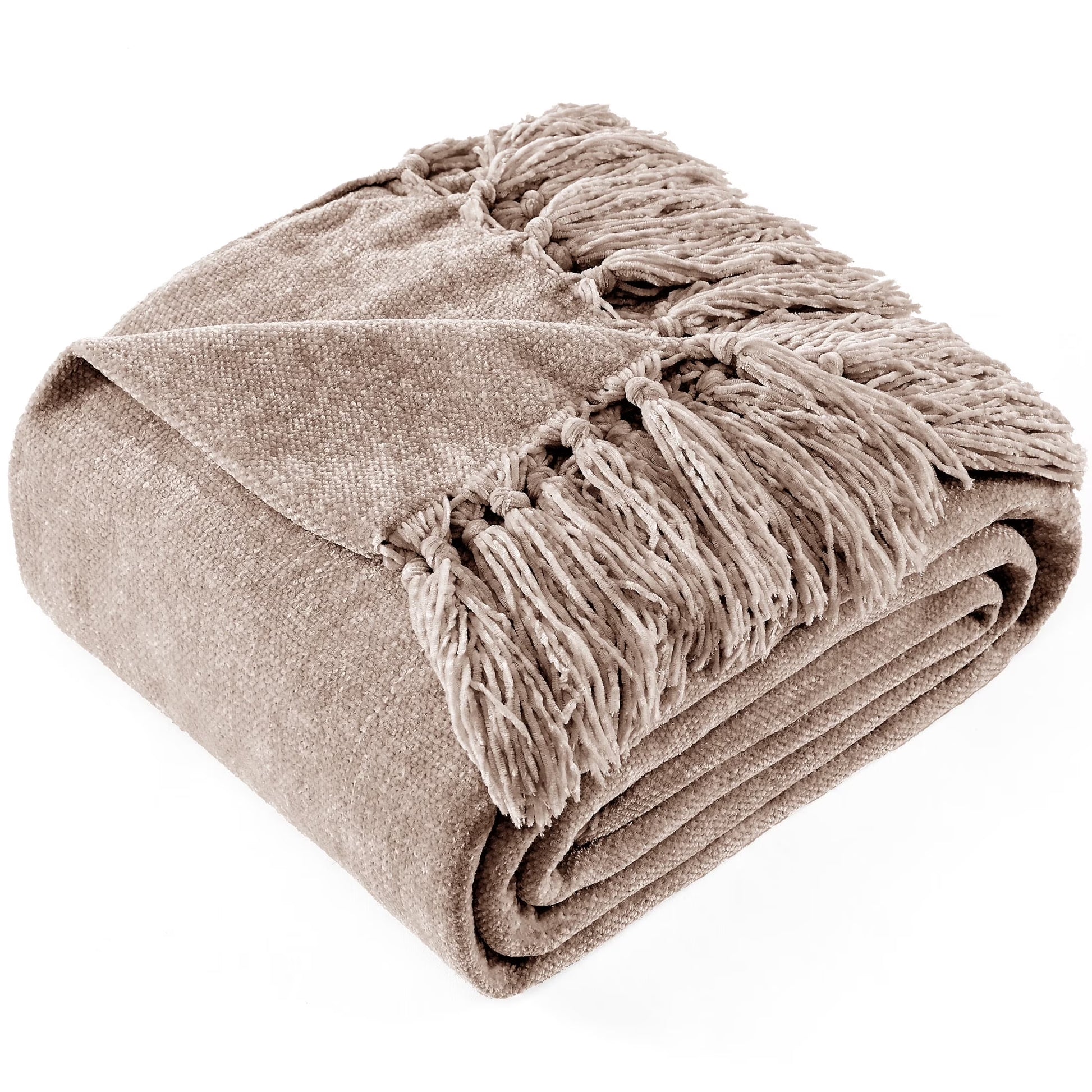 Cozy Up Your Home with Our Luxurious Boho Farmhouse Chenille Throw Blanket in Soft Taupe – Perfect for Sofa, Bed, or Chair!