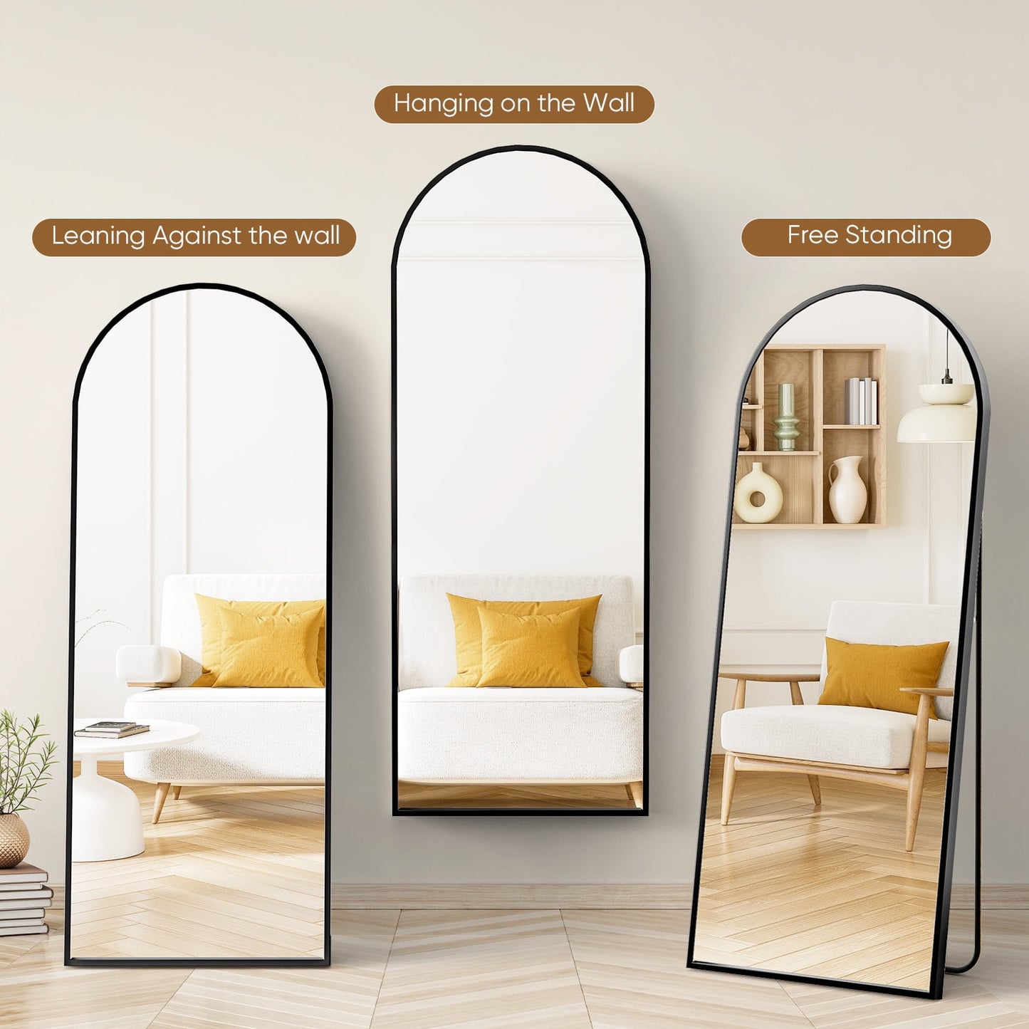 59"X16" Arched Full Length Mirror, Full Body Standing Mirror Floor Bedroom Mirror, Black