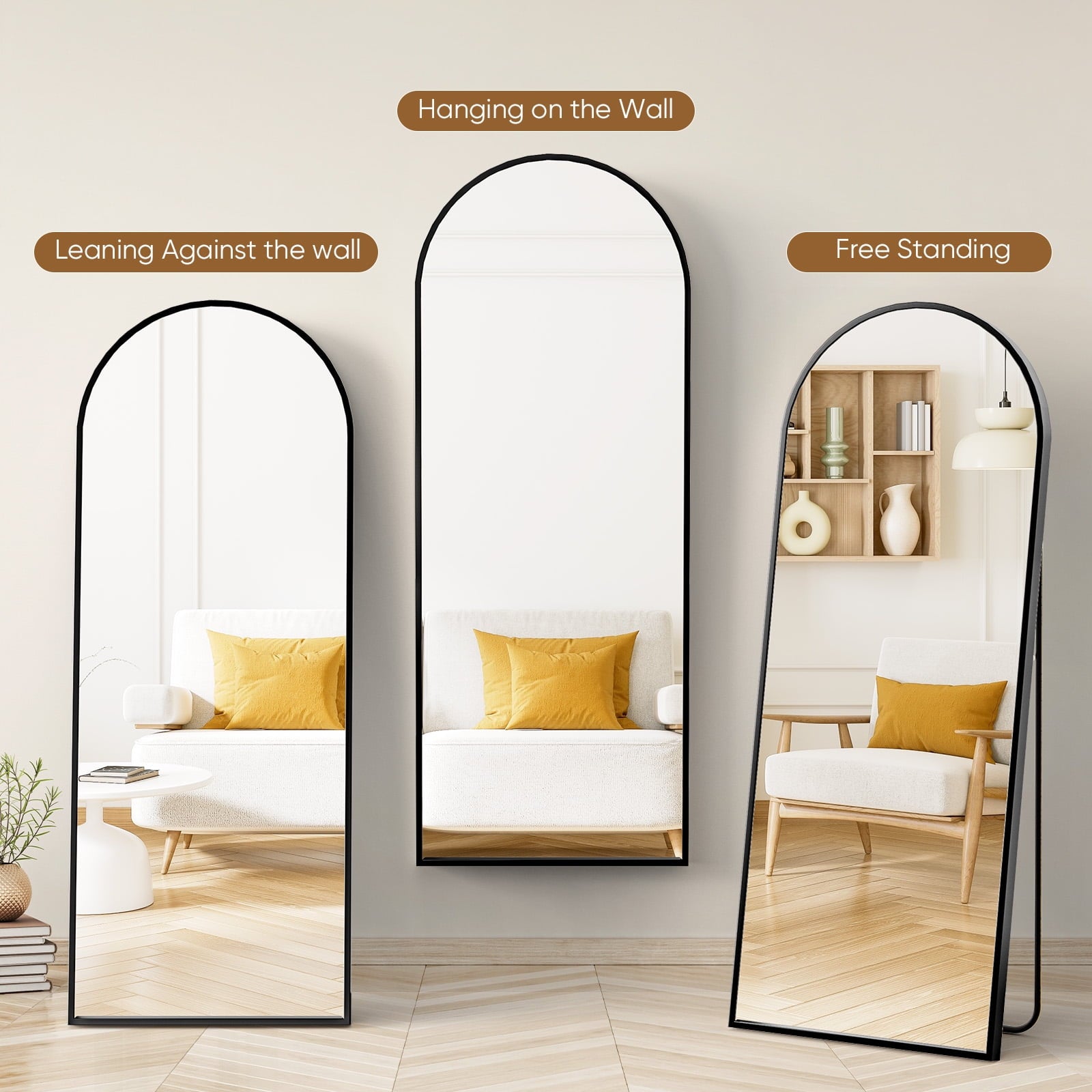 59"X16" Arched Full Length Mirror, Full Body Standing Mirror Floor Bedroom Mirror, Black