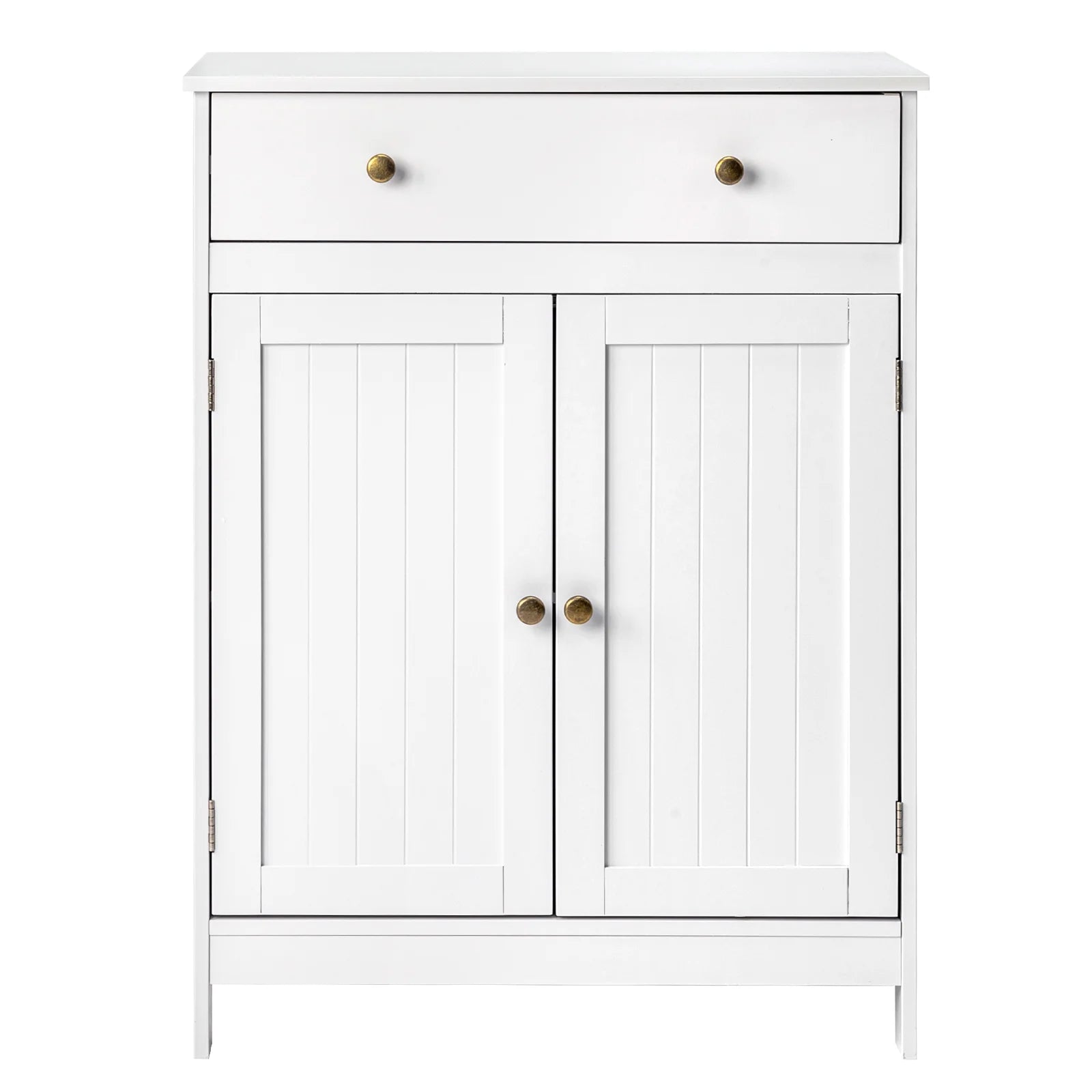Stylish White Bathroom Floor Cabinet - Freestanding Storage Cupboard with Drawer and Double Doors