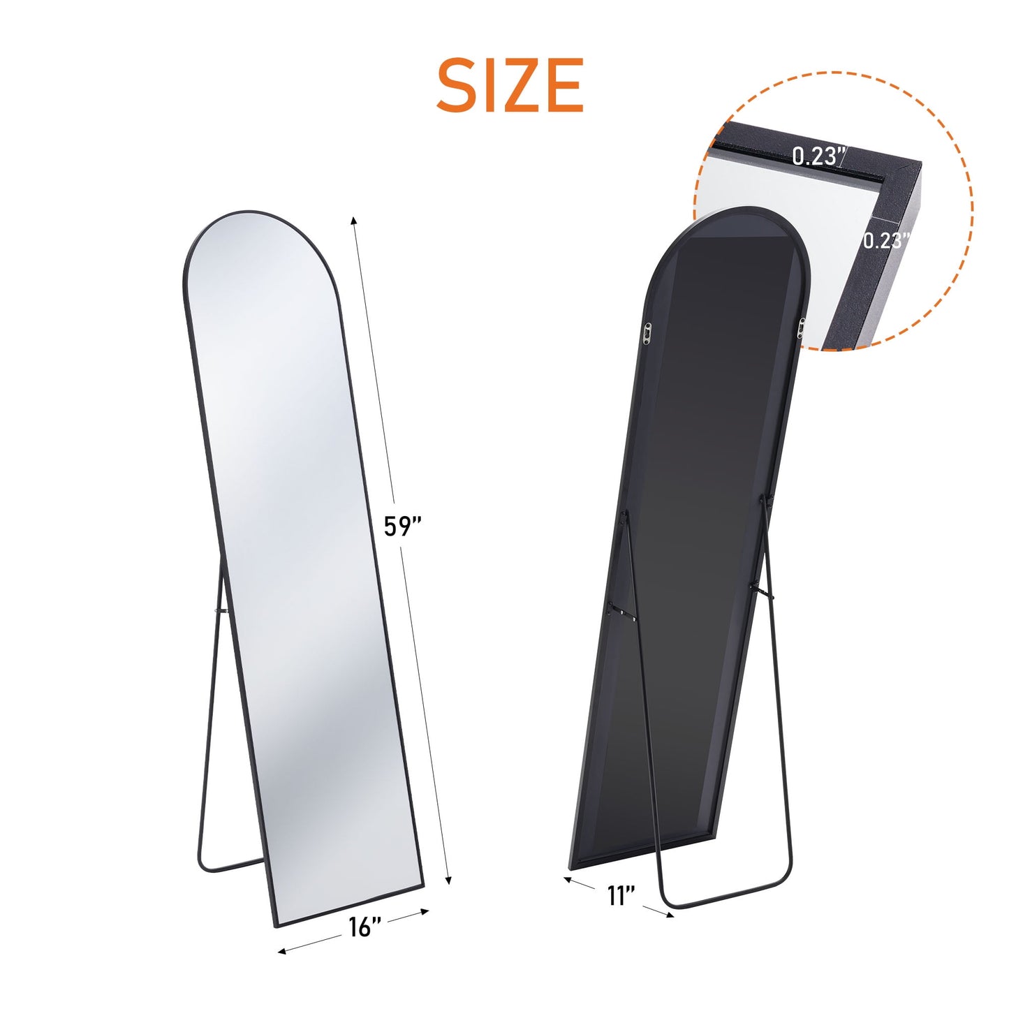 59"X16" Arched Full Length Mirror, Full Body Standing Mirror Floor Bedroom Mirror, Black