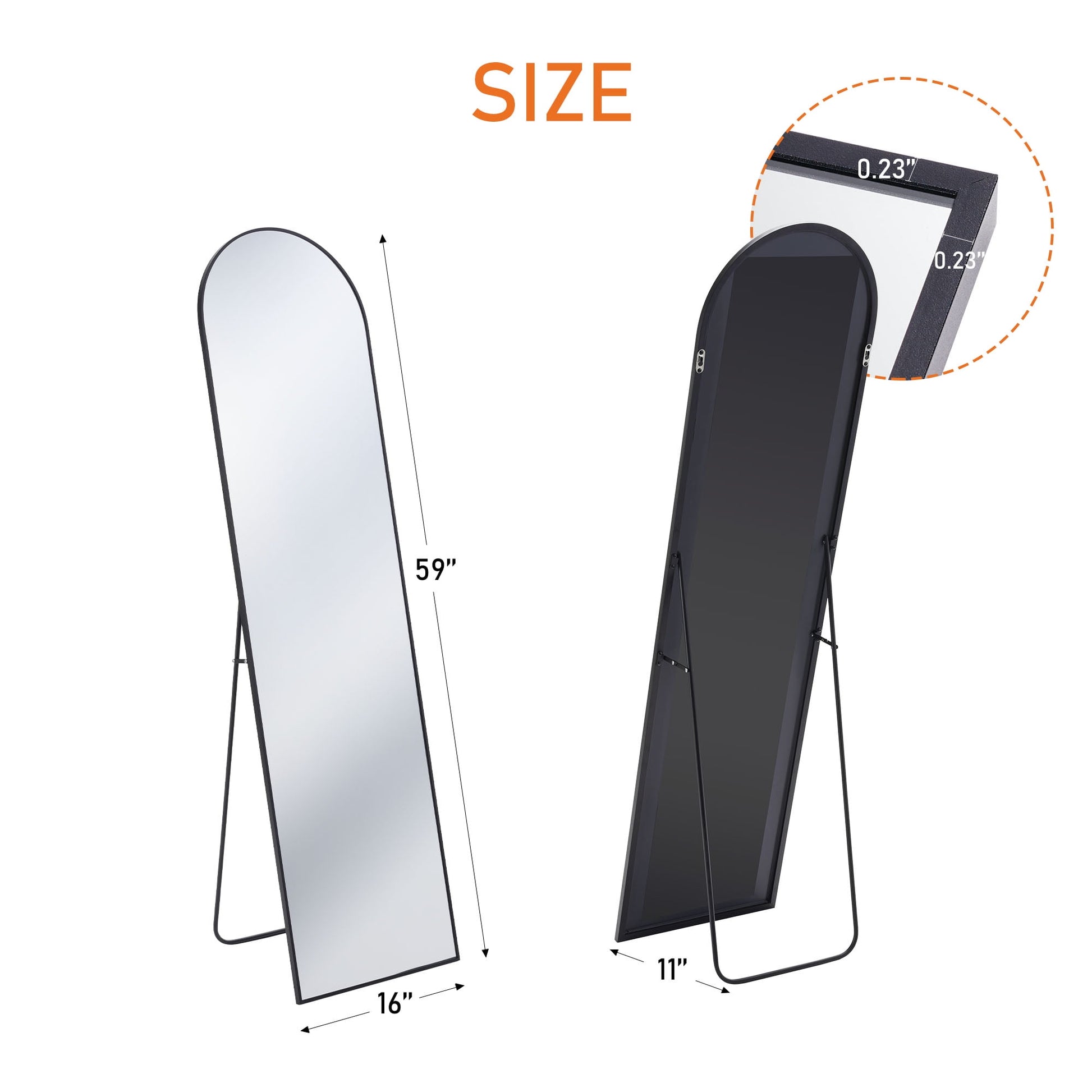 59"X16" Arched Full Length Mirror, Full Body Standing Mirror Floor Bedroom Mirror, Black