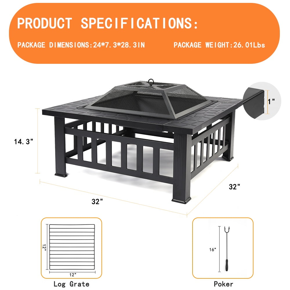 Elevate Your Outdoor Experience with Our Versatile 32'' Square Fire Pit Table - Perfect for Cozy Nights and Summer Soirees!