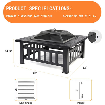 Elevate Your Outdoor Experience with Our Versatile 32'' Square Fire Pit Table - Perfect for Cozy Nights and Summer Soirees!