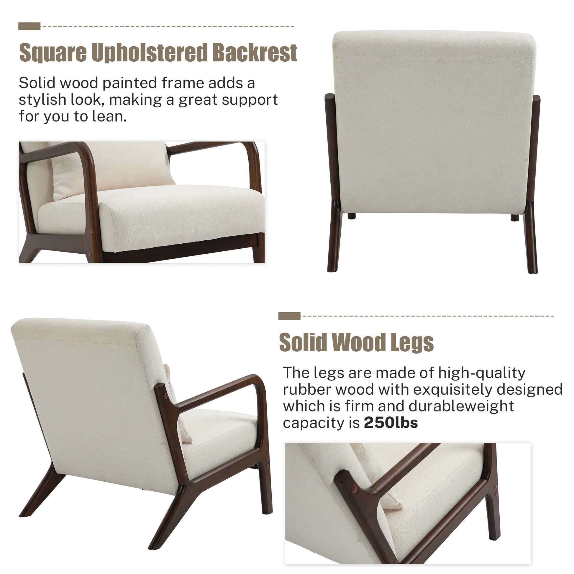 Mid-Century Modern Accent Chair – Beige Velvet Upholstered Armchair with Wooden Frame & Pillow, Comfortable Lounge Chair for Living Room, Bedroom & Sunroom