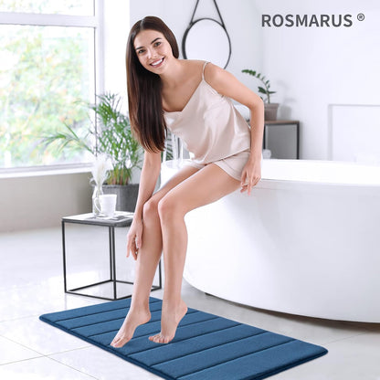 Memory Foam Bath Mat 20” x 32” – Ultra Soft, Water Absorbent, Non-Slip Bathroom Rug with PVC Backing – Navy