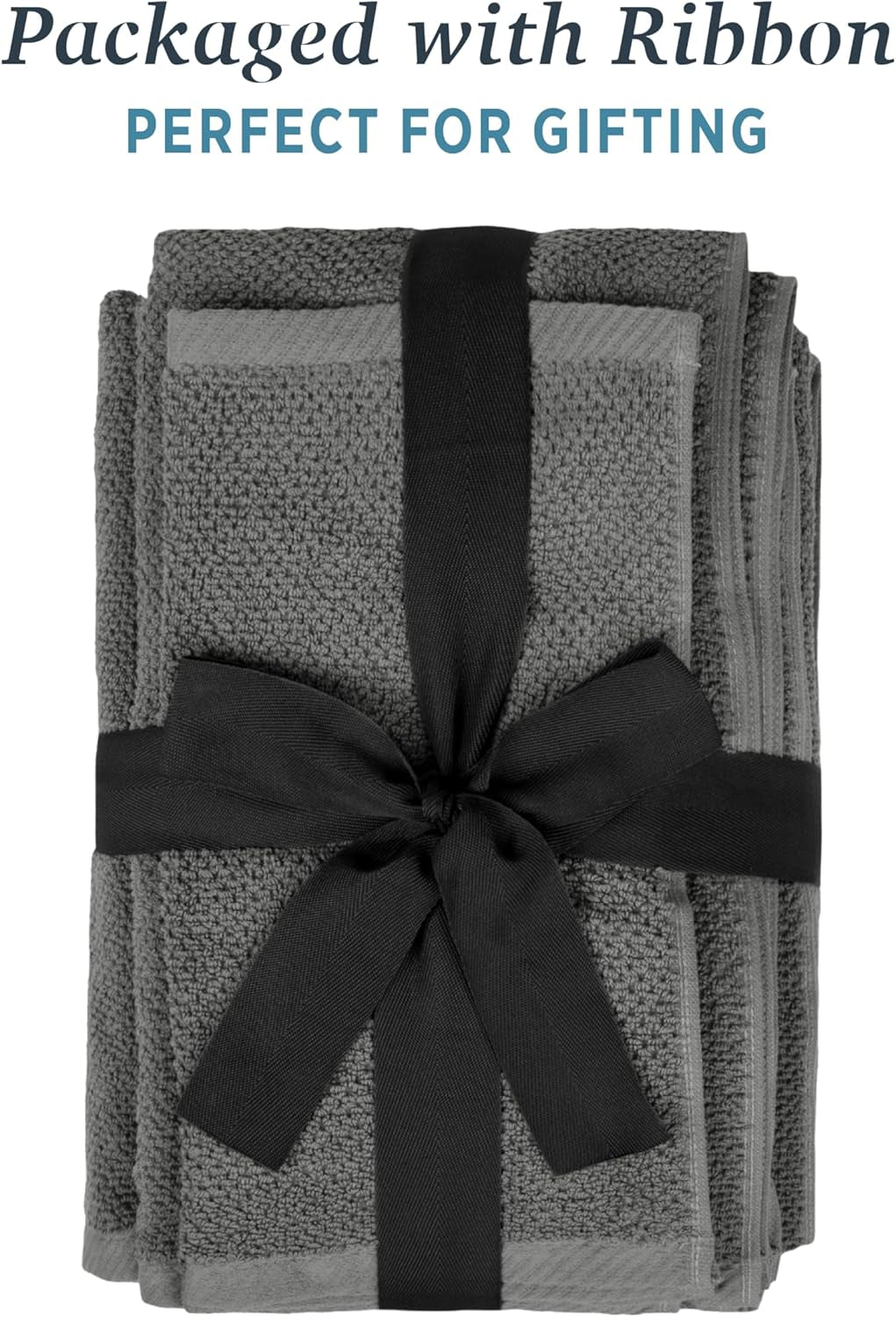 100% Cotton Popcorn Textured Towel Set - 6 Piece 600 GSM, Soft & Plush, 2 Bath Towels, 2 Hand Towels, 2 Washcloths, Dark Gray