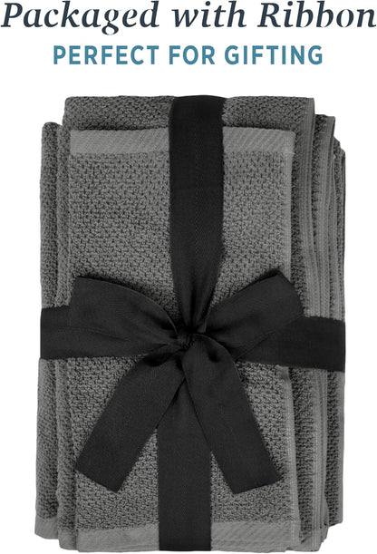 100% Cotton Popcorn Textured Towel Set - 6 Piece 600 GSM, Soft & Plush, 2 Bath Towels, 2 Hand Towels, 2 Washcloths, Dark Gray