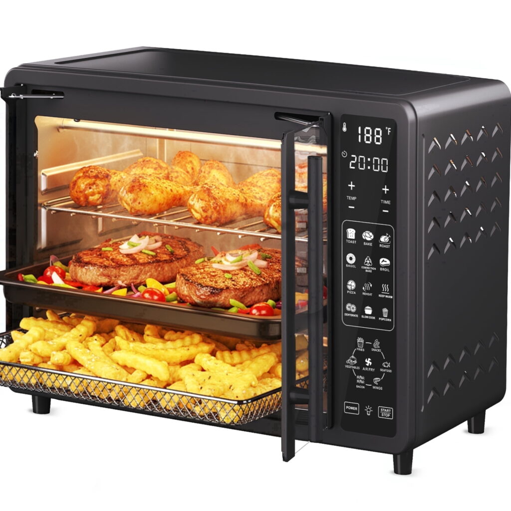 25 QT French Door Air Fryer Toaster Oven Combo, 19 Cooking Functions and Digital Controls