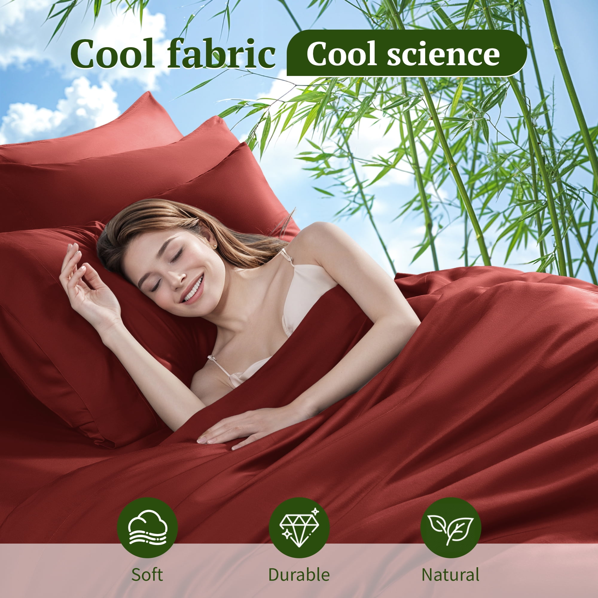SONORO KATE 6 Pieces Bamboo Bed Sheets Set, Luxury Rayon Derived - Deep Pockets - Wrinkle Free - Extremely Soft, King, Burgundy - Image 3
