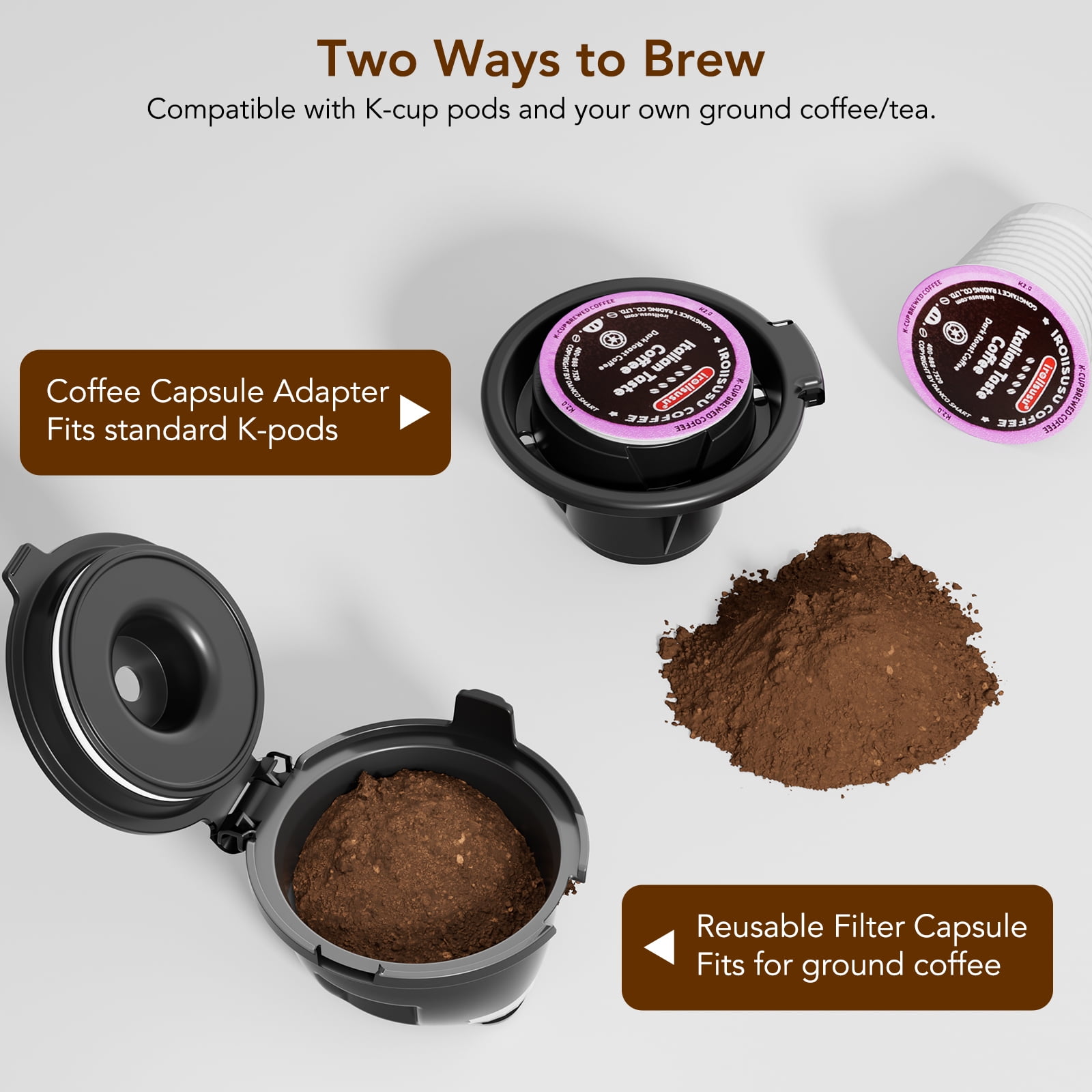KNDKO Single Serve Coffee Maker for K Cup POD or Ground Coffee, 1200W Coffee Machine with 40oz Water Tank, Self-Clean, Quick-Heating for Home, Office - Image 3