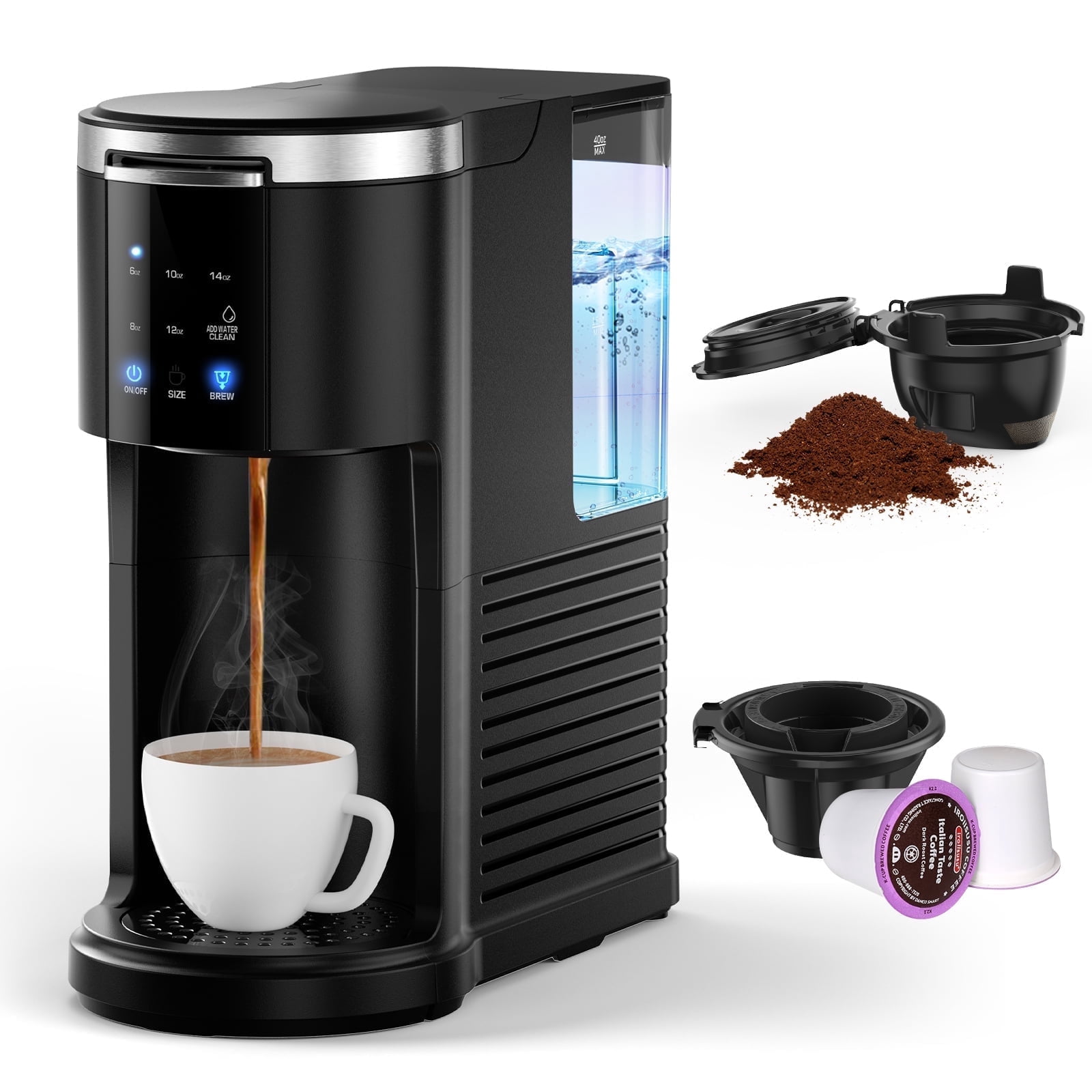 KNDKO Single Serve Coffee Maker for K Cup POD or Ground Coffee, 1200W Coffee Machine with 40oz Water Tank, Self-Clean, Quick-Heating for Home, Office - Image 2