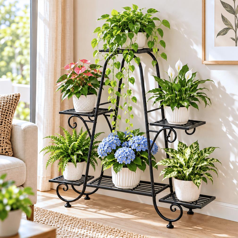 6-Tier Metal Plant Stand Flower Pot Holder Rack Indoor Outdoor Display - Image 2